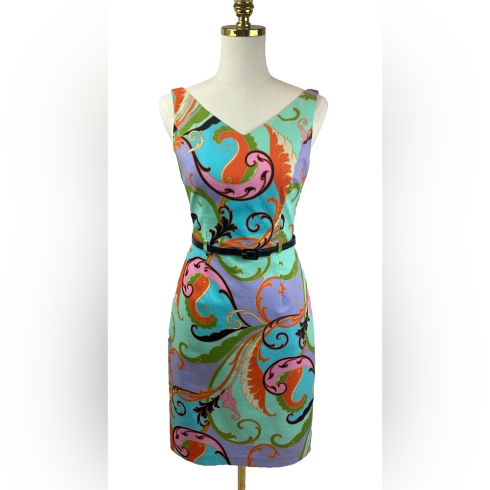 David Meister Women's Dress Sheath Multicolor Abstract Print Size 2 NWOT